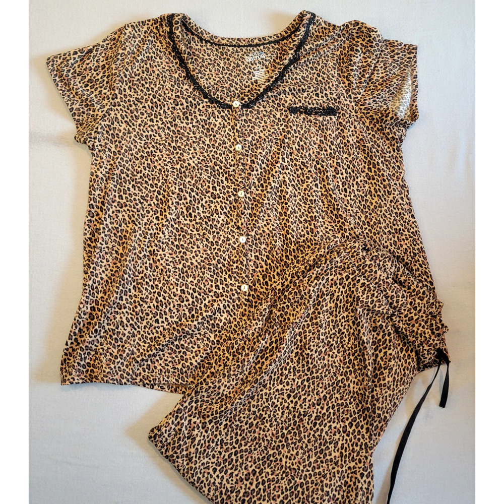 Croft & Barrow Women’s Brown Cheetah Pajama Set L 2‑Piece Intimates Sleepwear
